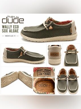 Hey Dude Wally Eco Sox Algae Slip On Shoes Mens 11 Olive Green LightweightCasual